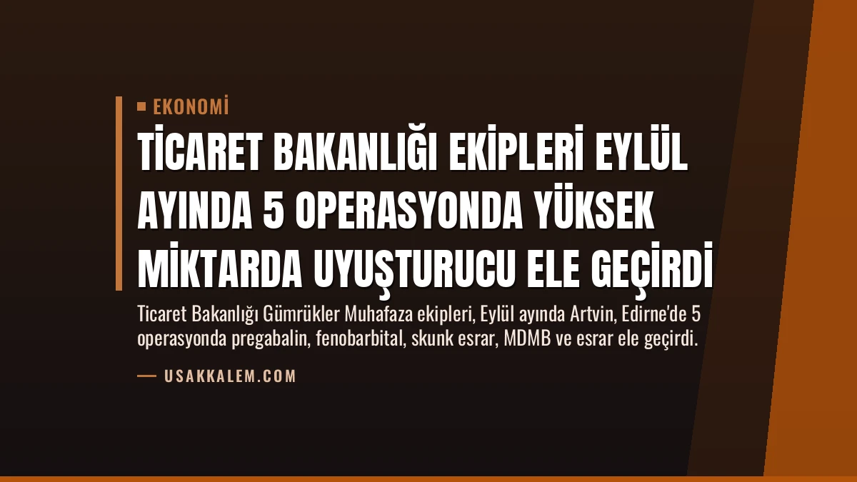Ticaret Bakanlığı Ekipleri Eylül Ayında 5 Operasyonda Yüksek Miktarda Uyuşturucu Ele Geçirdi